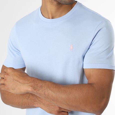 Polo Ralph Lauren - Tee Shirt Original Player Custom Slim Fit Bleu Clair Rose