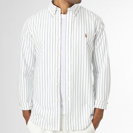 Polo Ralph Lauren - Chemise Manches Longues A Rayures Custom Fit Oxford Bleu Roi Noir Blanc