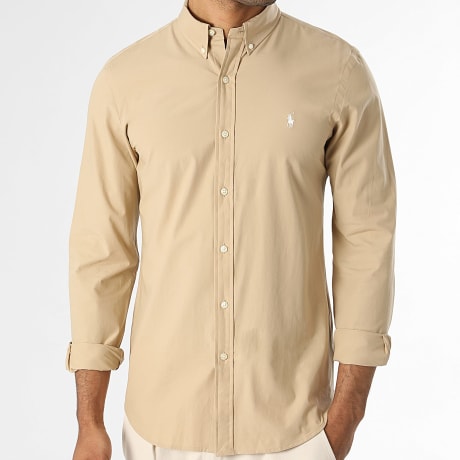 Polo Ralph Lauren - Camisa Manga Larga Slim Original Player Camel Blanco