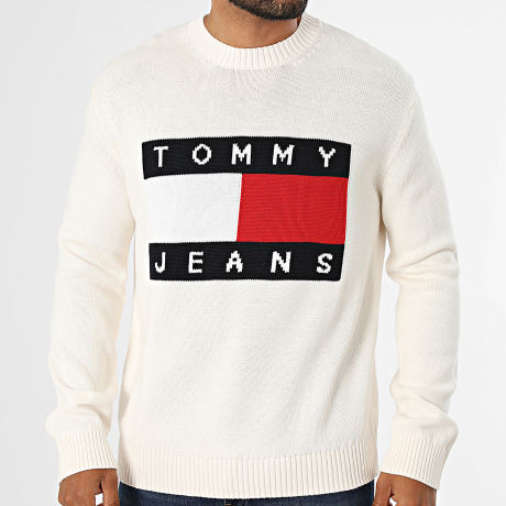 Tommy Jeans - Pull Regular Fit Flag 3413 Beige Clair