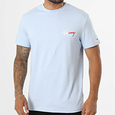 Tommy Jeans - Tee Shirt Slim Sign Chest 2538 Bleu Clair