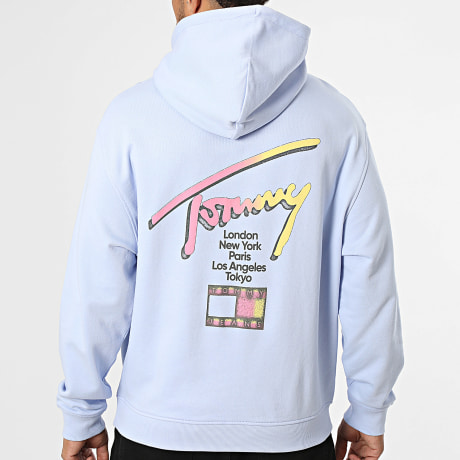 Tommy Jeans - Sweat Capuche Relaxed Fit Signature 3129 Bleu Clair