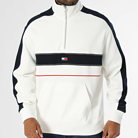 Tommy Jeans - Sweat Col Zippé Relaxed Fit Colorblock 3244 Blanc Bleu Marine