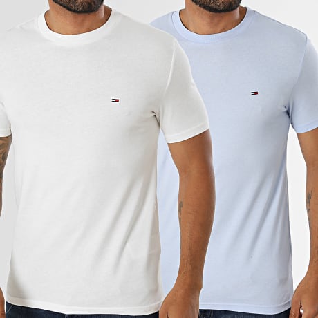 Tommy Jeans - Lot De 2 Tee Shirts Jersey 0687 Bleu Clair Beige Clair