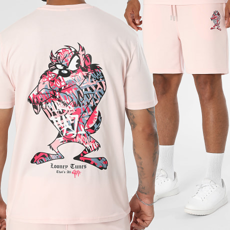 Looney Tunes - Tracksuit T-Shirts And Jogger Short Taz Graffiti Light Pink