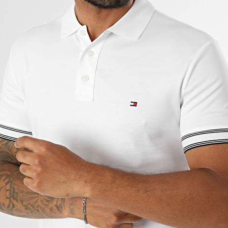 Tommy Hilfiger - Polo Manga Corta Slim Liquid Flag Cuff 3270 Blanco
