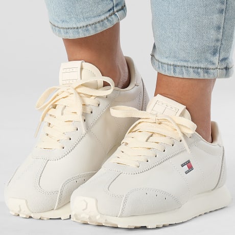 Tommy Jeans - Zapatillas Mujer Retro Runner Archive Leather 3097 Marfil