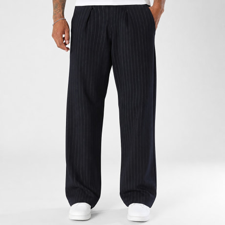 LBO - Elegante Hose Weit mit Falten Streifen 2568 Marineblau