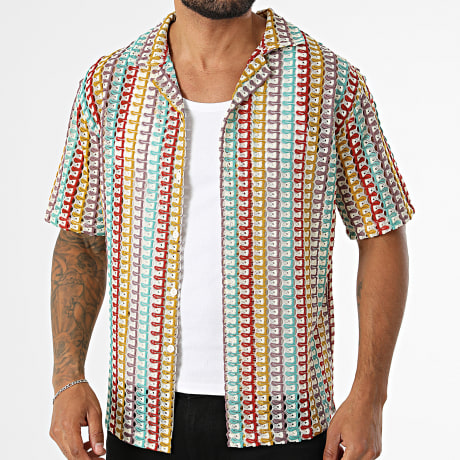 Frilivin - Camisa de manga corta crochet 1098 Beige Multi