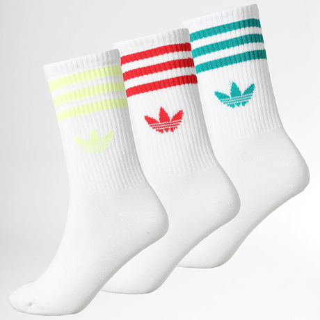Adidas Originals - Pack de 3 Pares de Calcetines 3 Stripes Crew KT9741 Blanco Rojo Verde Amarillo
