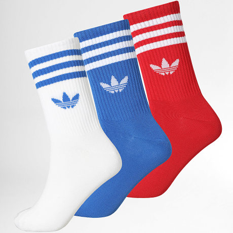 Adidas Originals - Pack de 3 Pares de Calcetines 3 Stripes Crew JZ4942 Blanco Rojo Azul Real