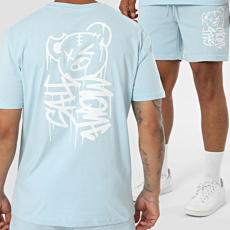 Sale Môme Paris - Tracksuit T-Shirt And Jogger Short Nounours Dripping Graffiti Light Blue White
