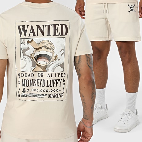 One Piece - Tracksuit T-Shirts And Jogger Short Wanted Luffy Beige