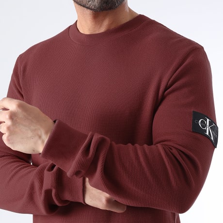 Calvin Klein - Camisola com Capuz Crewneck Waffle Badge CK Bordeaux