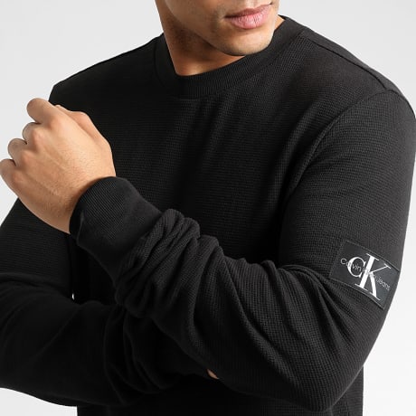 Calvin Klein - Camisola com Capuz Crewneck Waffle Badge CK Preto