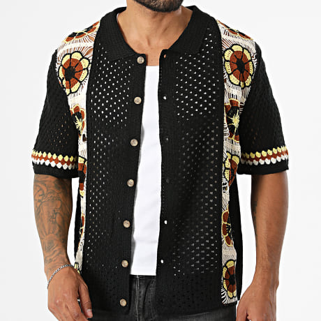 Frilivin - Camisa Manga Corta Crochet 228 Negro Floral
