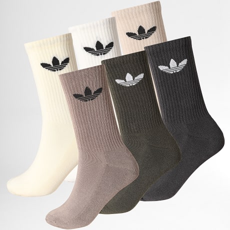 Adidas Originals - Pack aus 6 Paar Socken Trefoil Crew KZ4011 Weiß Beige Braun Khaki Grün