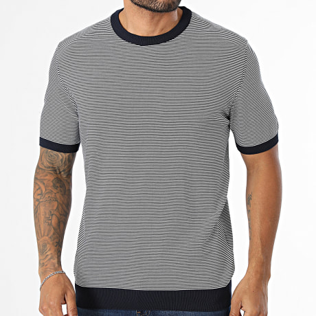 Mackten - T-Shirt Malha Listrada 592 Azul Marinho Branco