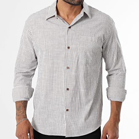 Mackten - Camisa Manga Longa Listrada 377 Marrom Branco