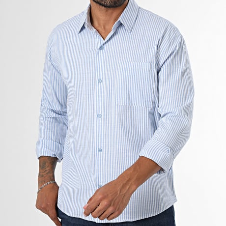Mackten - Camisa Manga Longa Listrada 377 Azul Claro Branco
