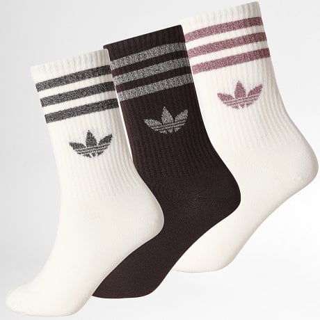 Adidas Originals - Pack de 3 pares de calcetines 3 Stripes Glitter Crew KR4214 Blanco Marrón