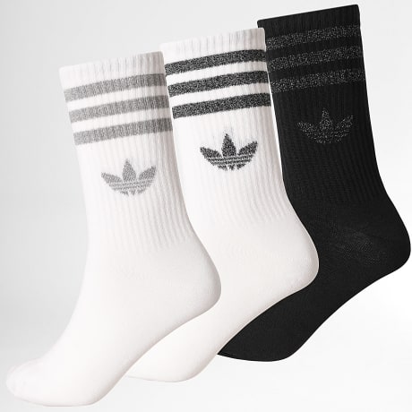 Adidas Originals - Pack de 3 pares de calcetines 3 Stripes Glitter Crew KR4218 Blanco Negro