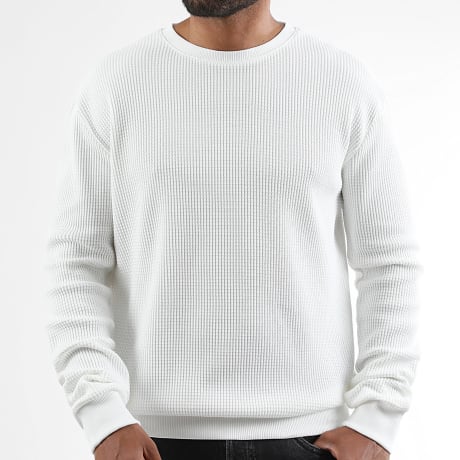 LBO - Pull Col Rond Maille Waffle 4248 Blanc