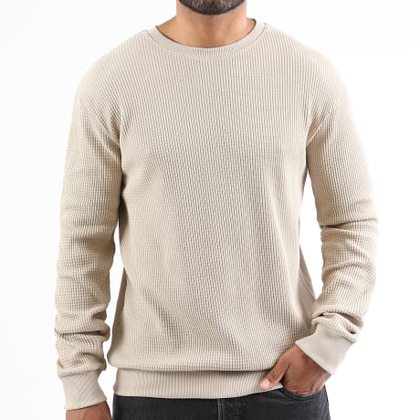 LBO - Pull Col Rond Maille Waffle 4258 Beige