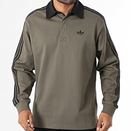 Adidas Originals - Polo de manga larga 3 Stripes Rugby Longsleeve KE4113 Verde Caqui