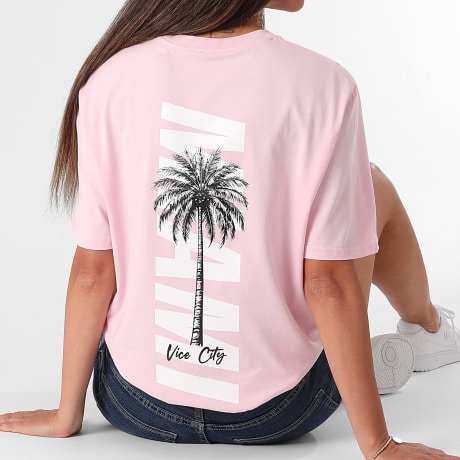 Luxury Lovers - T-Shirt Oversize Donna Miami Palm Rosa Bianco