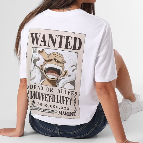 One Piece - Tee Shirt Oversize Femme Luffy Wanted Blanc