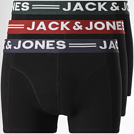 Jack And Jones - Lot De 3 Boxers Sense Noir Bordeaux Vert Bleu Marine