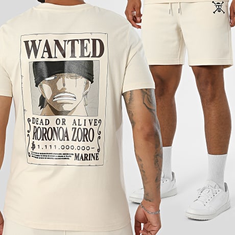 One Piece - Conjunto camiseta y pantalón corto de chándal Zoro Wanted beige