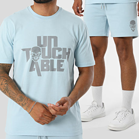 Mac Tyer Untouchable - Ensemble Tee Shirt Et Short Jogging Logo Bleu Ciel Gris
