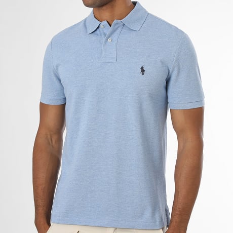 Polo Ralph Lauren - Polo Kurzarm Custom Slim Coton Piqué Original Player Hellblau Meliert
