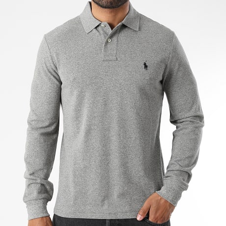 Polo Ralph Lauren - Langarm-Poloshirt Custom Slim Fit Original Player Grau Meliert