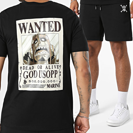 One Piece - Conjunto Camiseta Y Pantalón Corto de chándal Wanted Usopp Negro