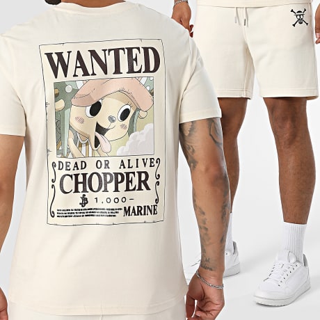 One Piece - Conjunto Camiseta Y Pantalón Corto de chándal Wanted Chopper Beige