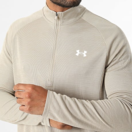 Under Armour - Tee Shirt Col Zippé Manches Longues Tech Textured 1382797 Beige Foncé