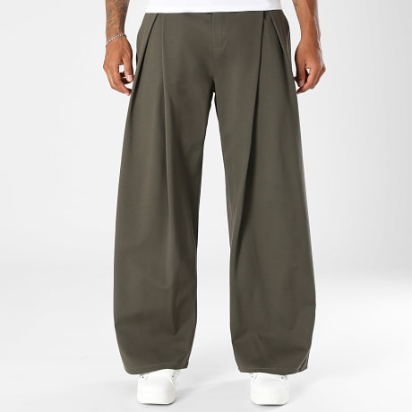 LBO - Elegante Hose Weit Mit Falten 2835 Grün Khaki