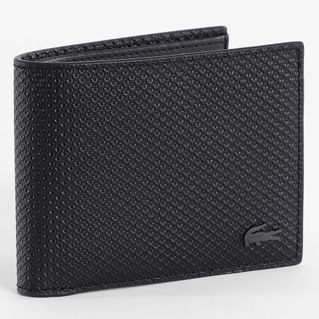 Lacoste - Cartera de cuero con logo cocodrilo tono sobre tono negro