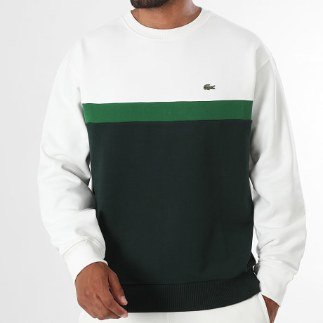 Lacoste - Sweat Crewneck Classic Fit Logo Brodé Crocodile Vert Beige Clair