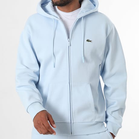 Lacoste - Sweat Capuche Zippé Classic Fit Logo Brodé Crocodile Bleu Clair