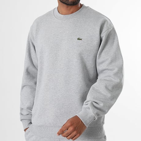 Lacoste - Sweat Crewneck Classic Fit Logo Brodé Crocodile Gris Chiné