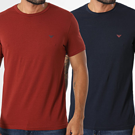Emporio Armani - Pack de 2 Camisetas EM000391-AF25017 Azul Marino Rojo Ladrillo
