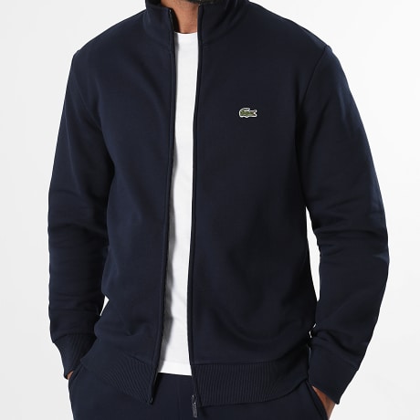 Lacoste - Sweat Zippé Regular Fit Logo Brodé Crocodile Bleu Marine