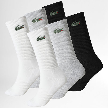 Lacoste - Pack aus 6 Paar Sportsocken Logo Krokodil Weiß Hellgrau Schwarz