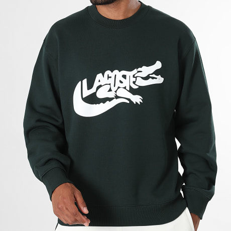 Lacoste - Sweat Crewneck Classic Fit Logo Imprimé Donkergroen