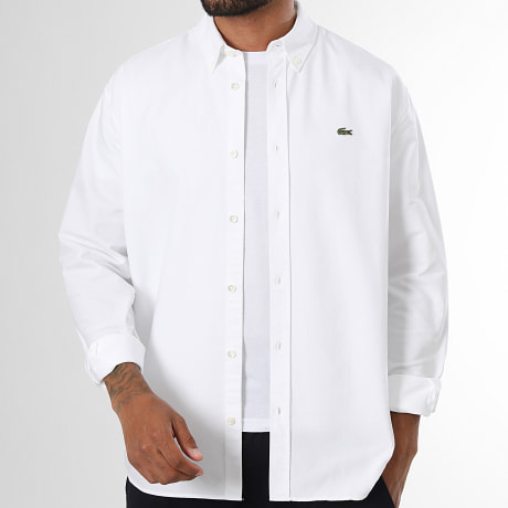 Lacoste - Chemise Manches Longues Regular Fit Logo Brodé Crocodile Blanc