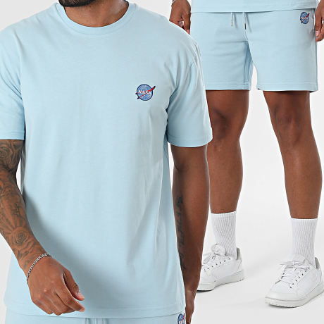 NASA - Conjunto Camiseta y Pantalón Corto de chándal Small Patch Insignia Azul Claro